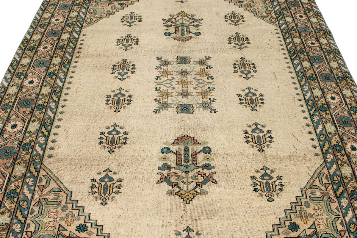 7x10 Ivory and Multicolor Turkish Overdyed Rug