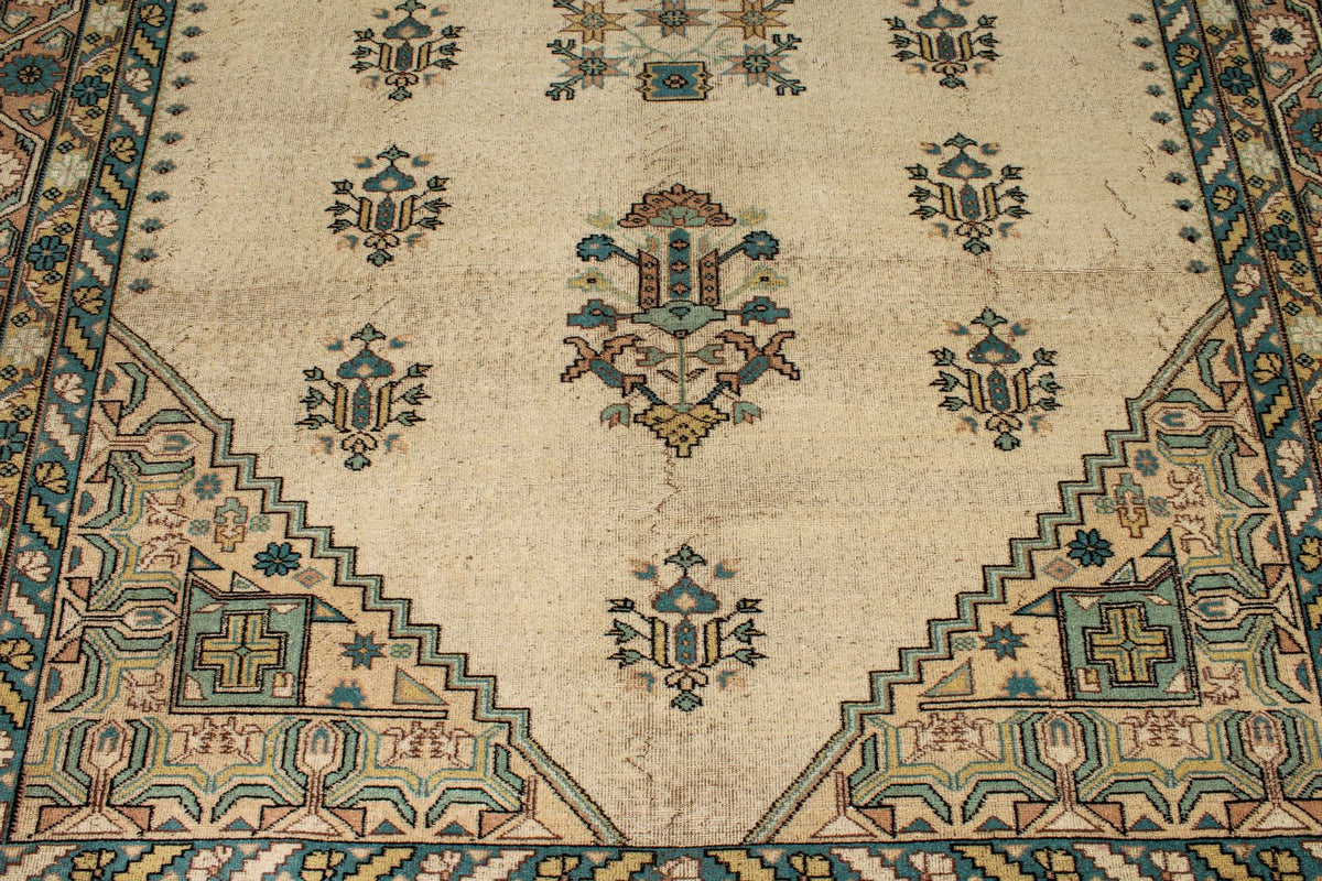 7x10 Ivory and Multicolor Turkish Overdyed Rug