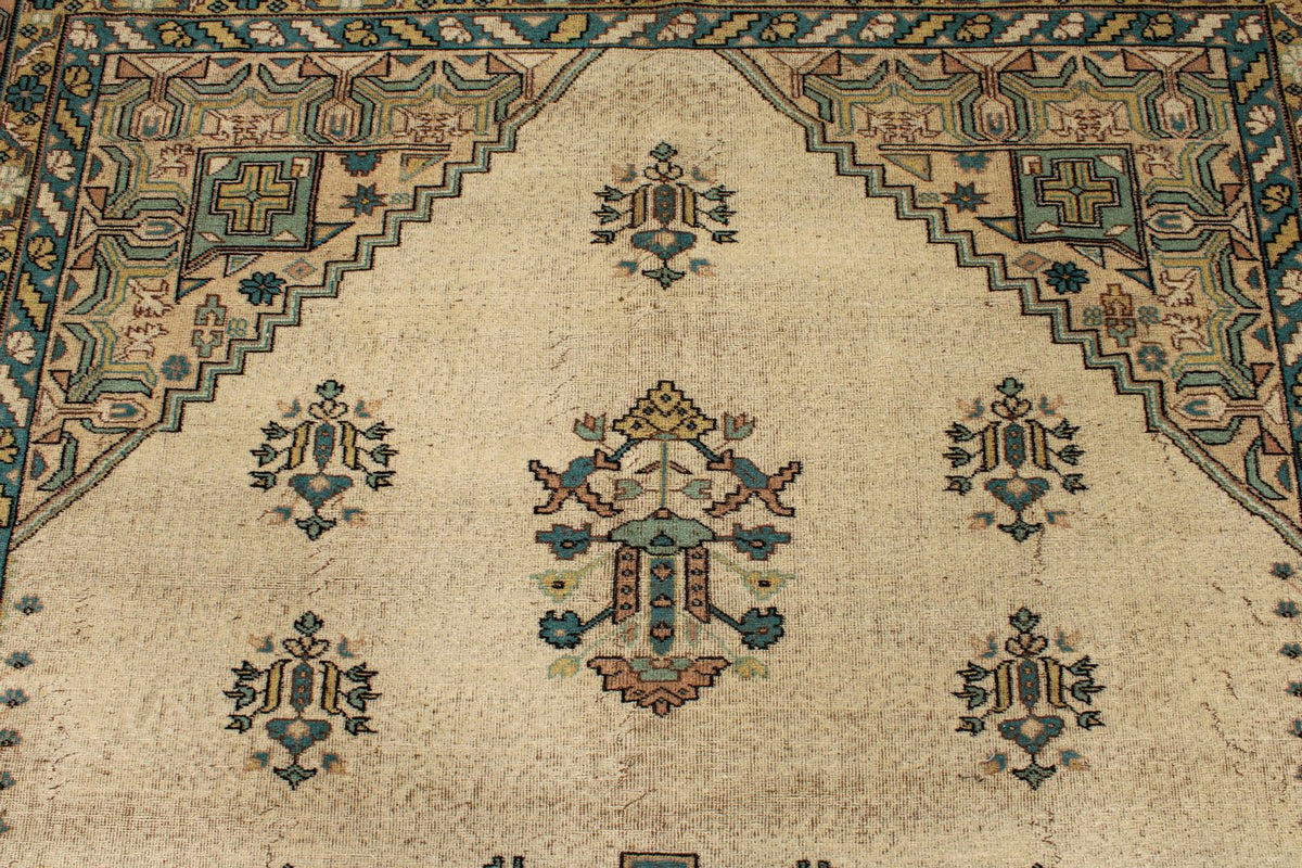 7x10 Ivory and Multicolor Turkish Overdyed Rug