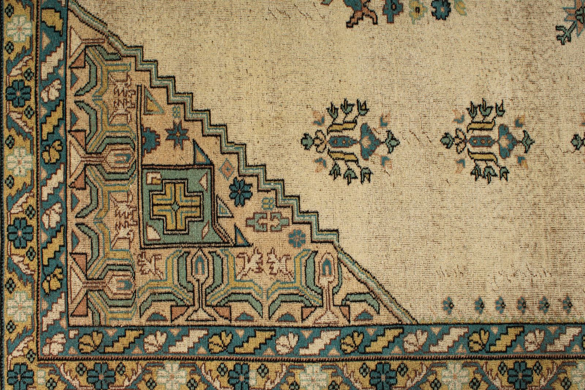7x10 Ivory and Multicolor Turkish Overdyed Rug