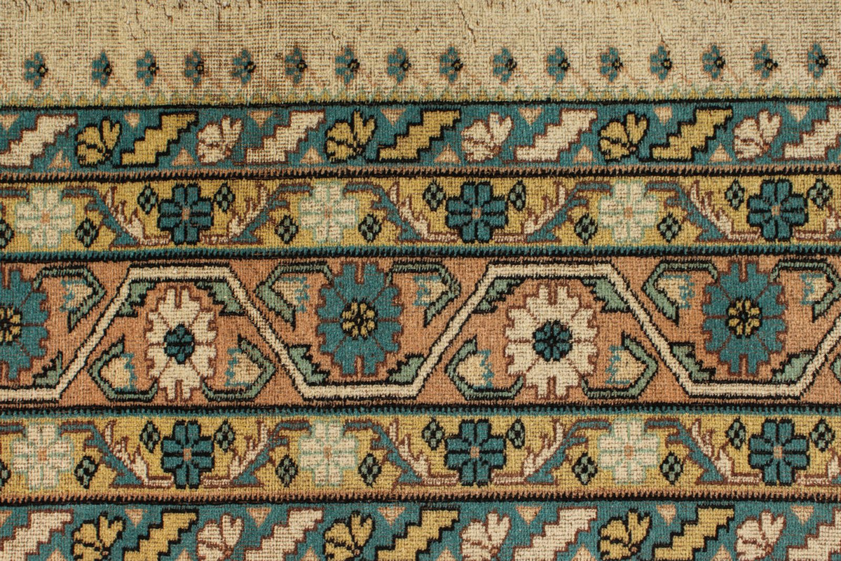 7x10 Ivory and Multicolor Turkish Overdyed Rug