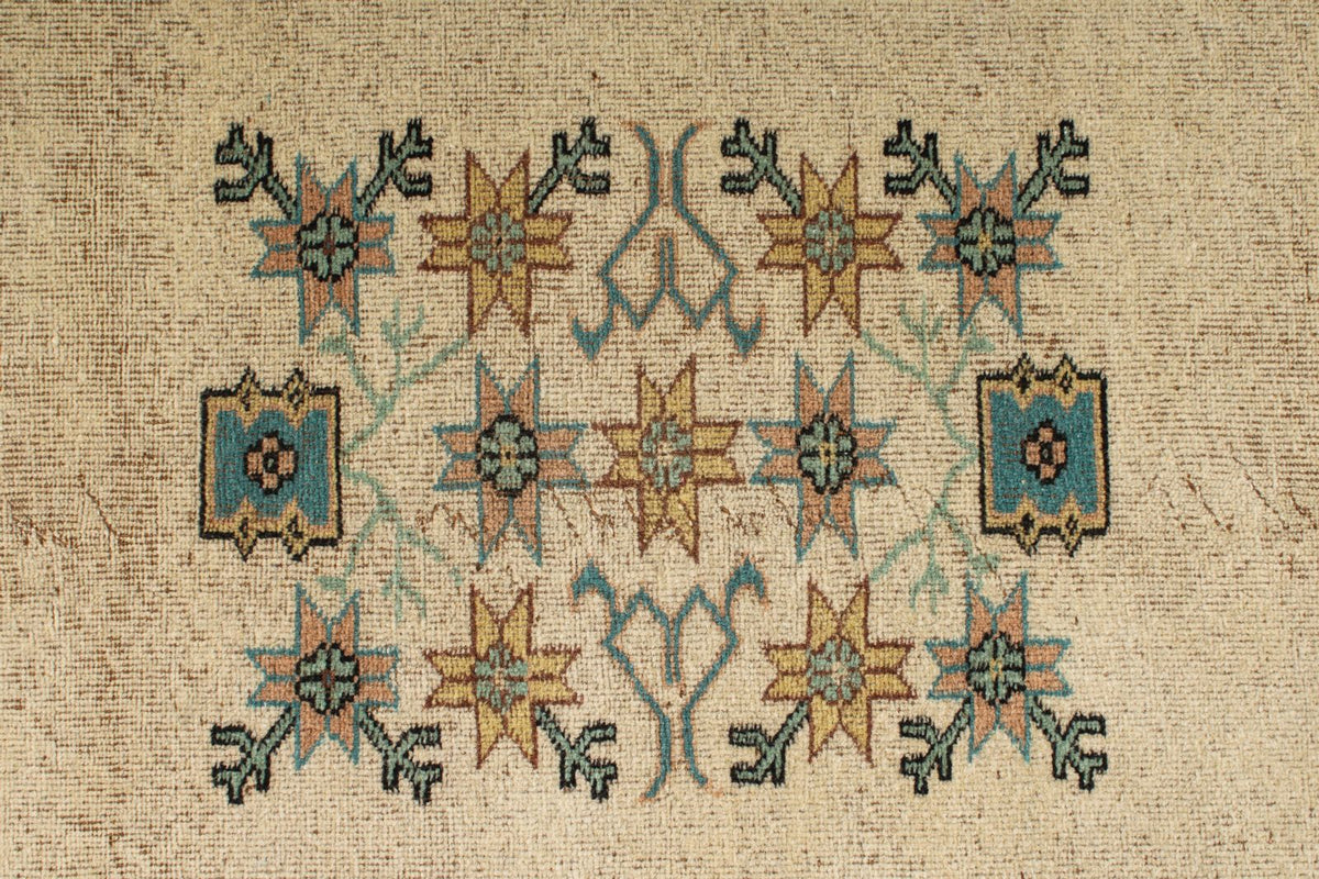 7x10 Ivory and Multicolor Turkish Overdyed Rug