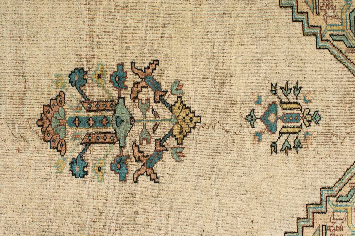 7x10 Ivory and Multicolor Turkish Overdyed Rug