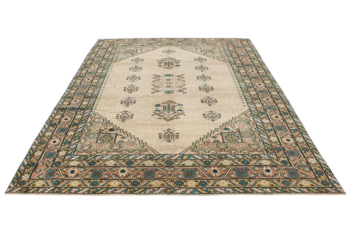 7x10 Ivory and Multicolor Turkish Overdyed Rug