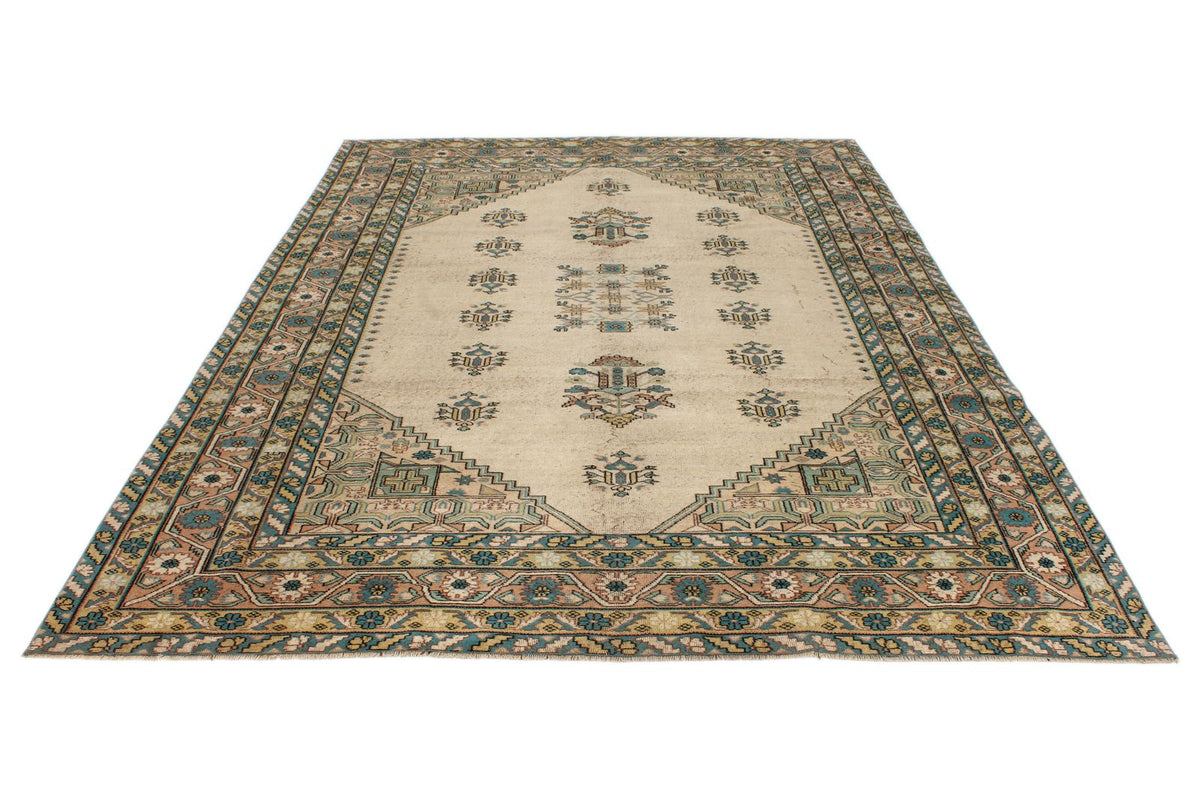 7x10 Ivory and Multicolor Turkish Overdyed Rug