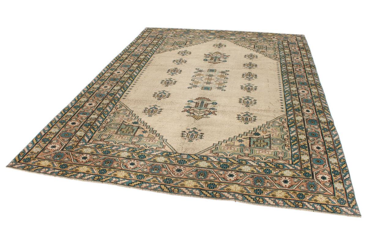 7x10 Ivory and Multicolor Turkish Overdyed Rug