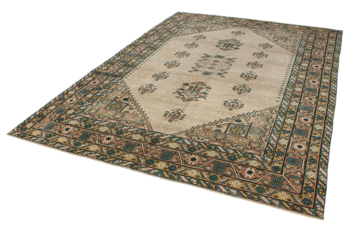 7x10 Ivory and Multicolor Turkish Overdyed Rug