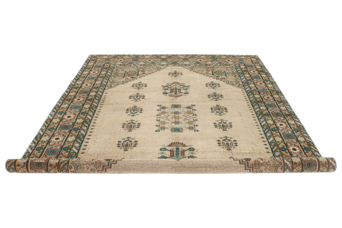7x10 Ivory and Multicolor Turkish Overdyed Rug