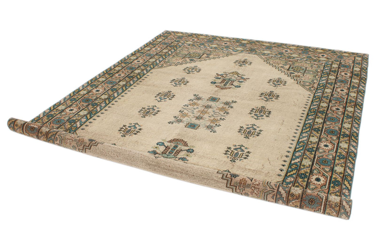 7x10 Ivory and Multicolor Turkish Overdyed Rug
