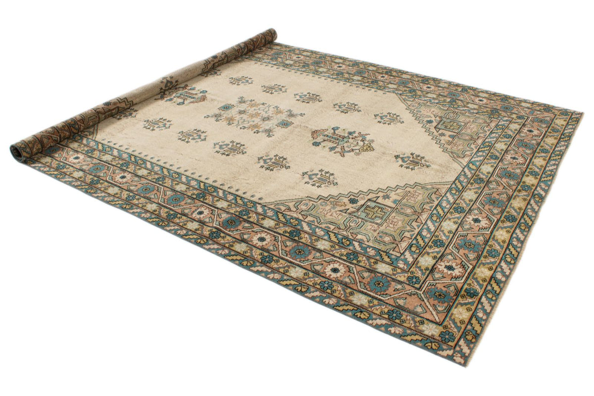 7x10 Ivory and Multicolor Turkish Overdyed Rug