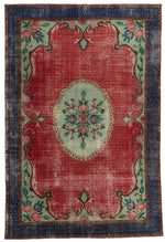 7x10 Red and Navy Turkish Anatolian Rug