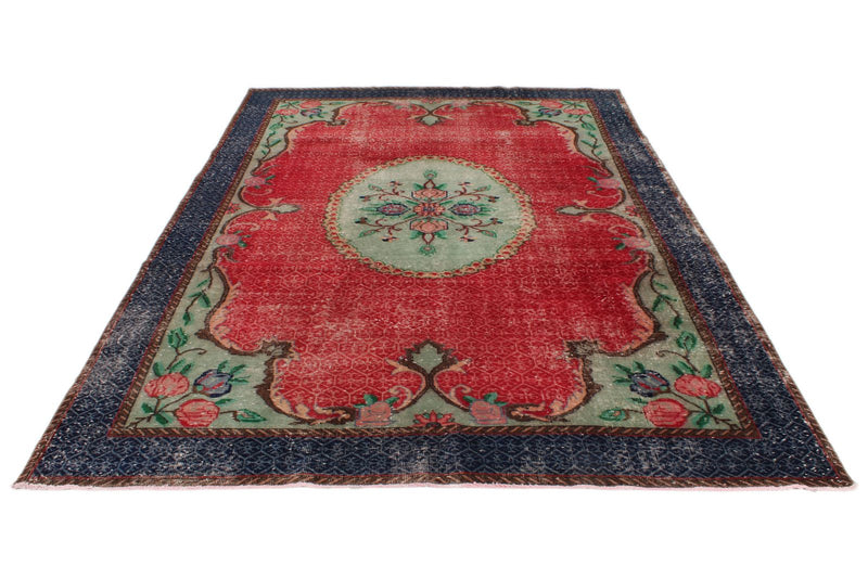 7x10 Red and Navy Turkish Anatolian Rug