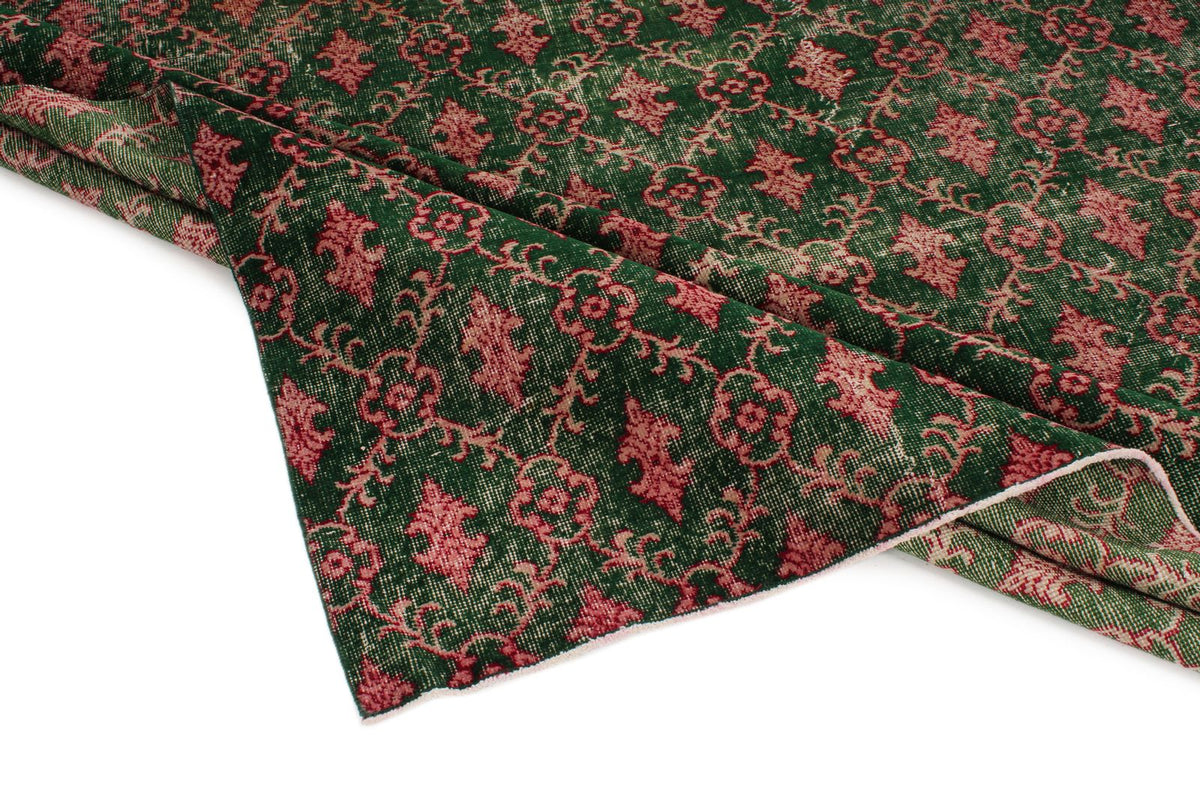 7x10 Dark Green and Multicolor Turkish Anatolian Rug