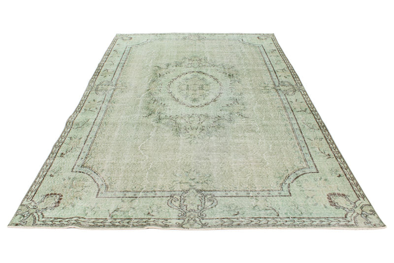 7x10 Light Green and Dark Brown Anatolian Turkish Tribal Rug