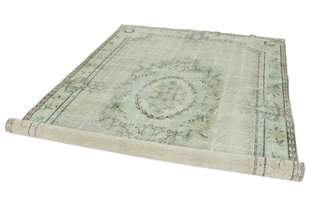 7x10 Light Green and Dark Brown Anatolian Turkish Tribal Rug