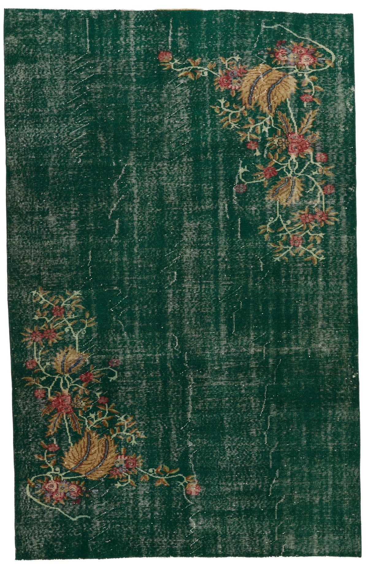 6x10 Dark Green and Multicolor Turkish Anatolian Rug