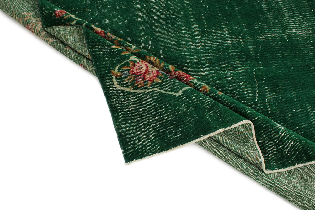 6x10 Dark Green and Multicolor Turkish Anatolian Rug