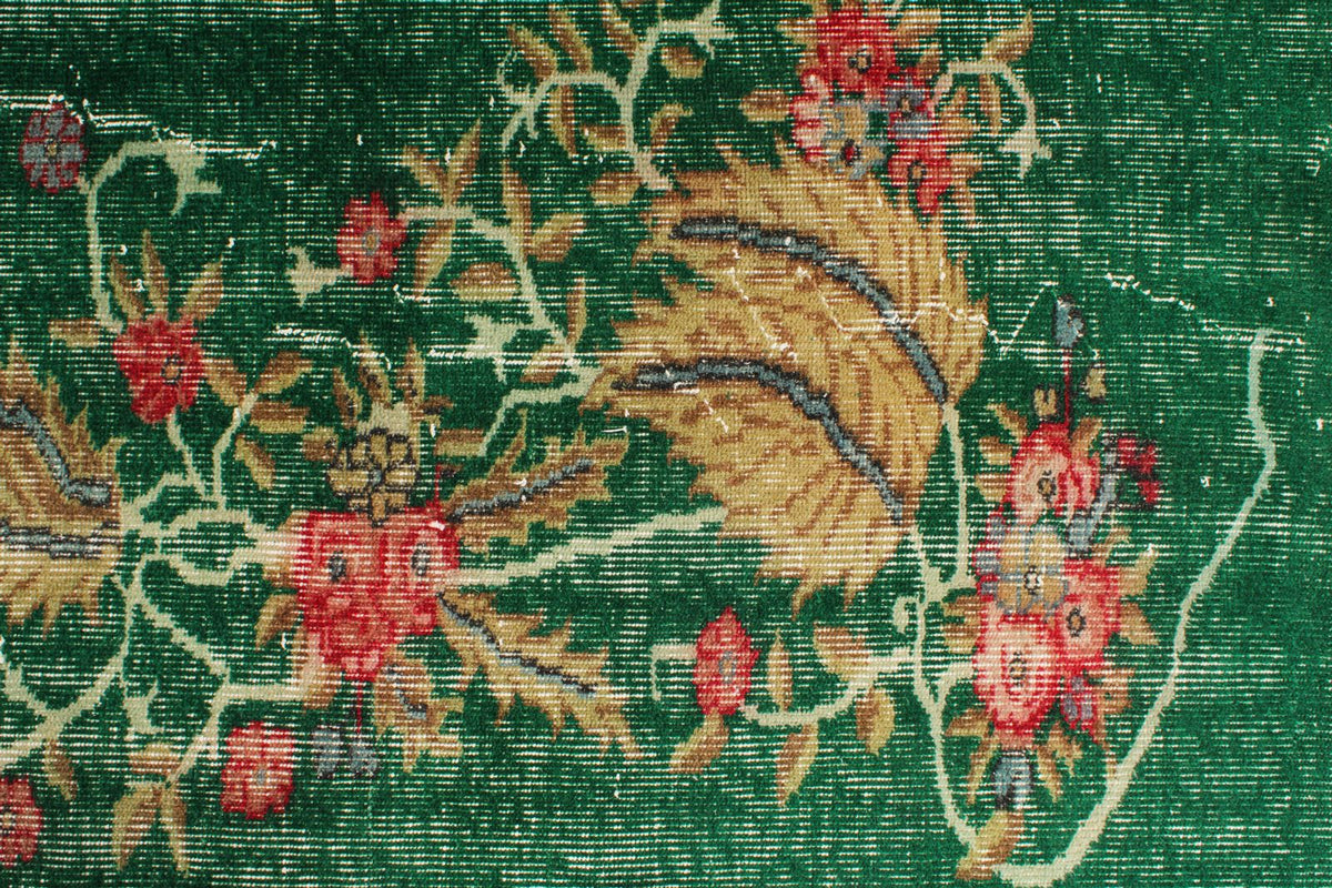 6x10 Dark Green and Multicolor Turkish Anatolian Rug