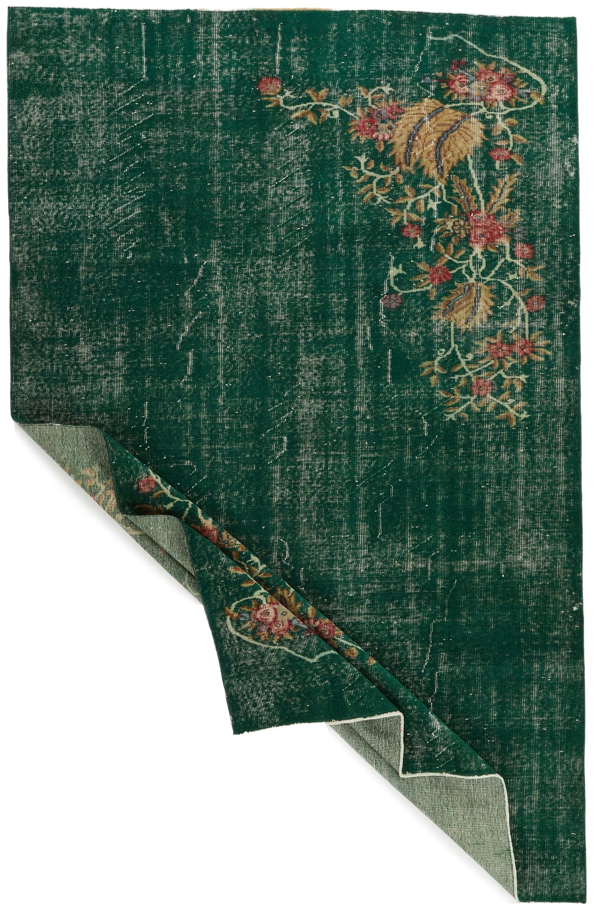 6x10 Dark Green and Multicolor Turkish Anatolian Rug