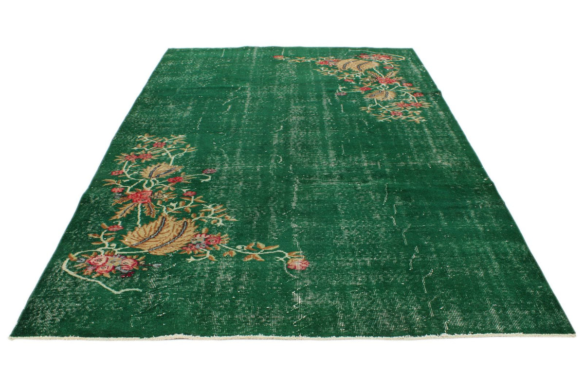6x10 Dark Green and Multicolor Turkish Anatolian Rug