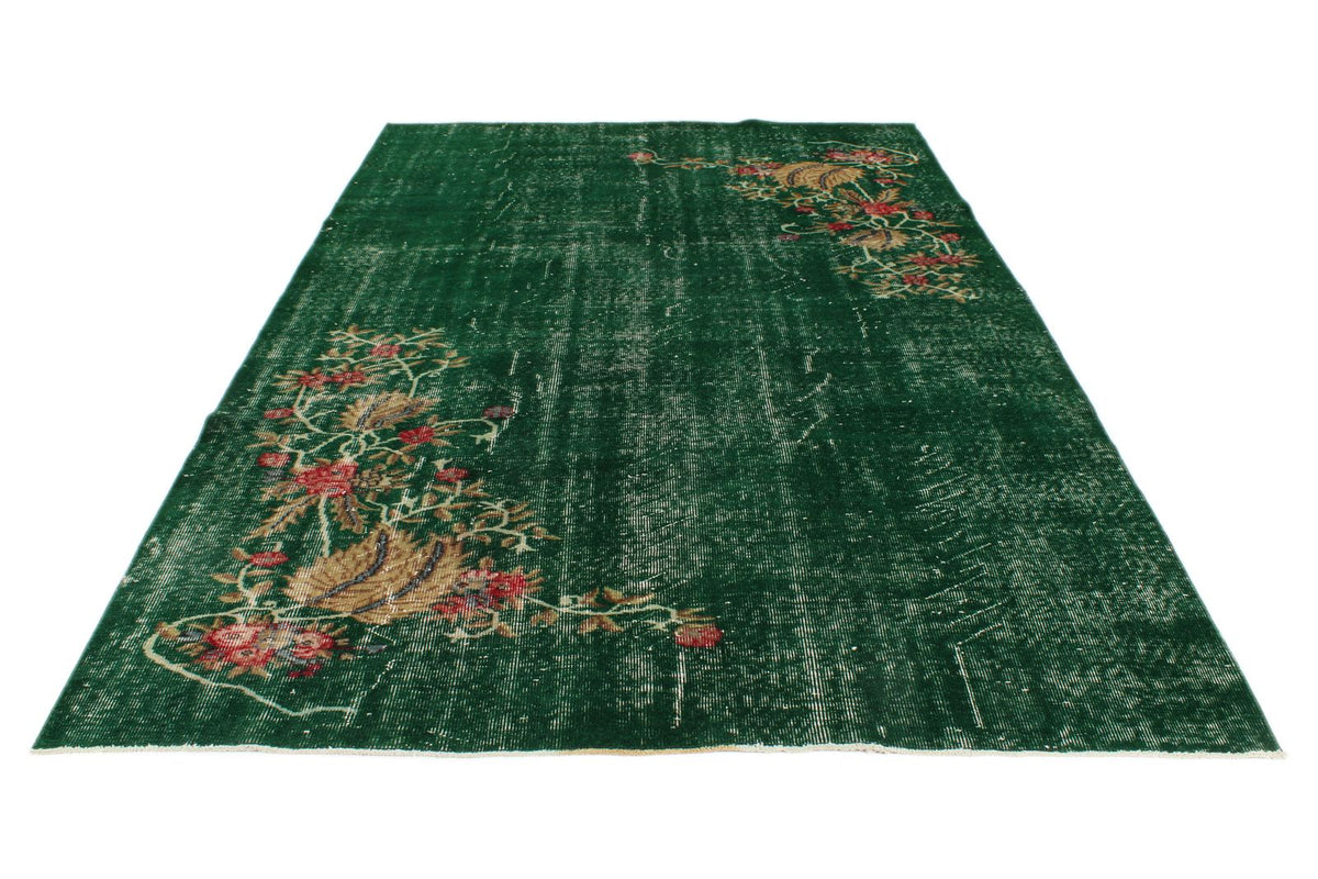 6x10 Dark Green and Multicolor Turkish Anatolian Rug