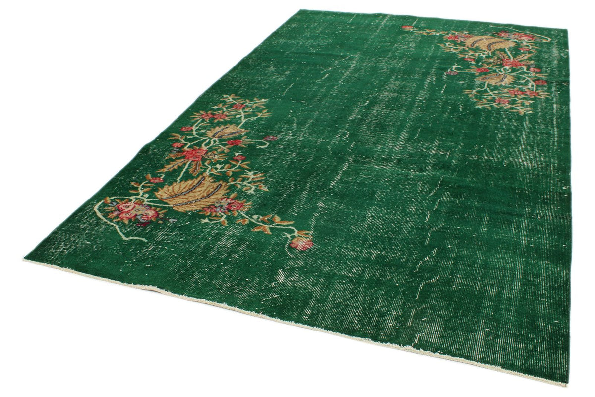 6x10 Dark Green and Multicolor Turkish Anatolian Rug