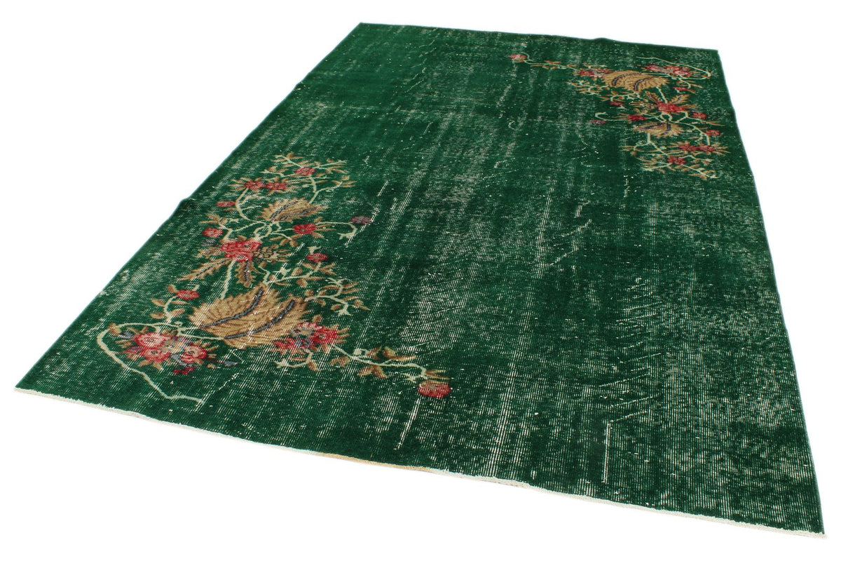 6x10 Dark Green and Multicolor Turkish Anatolian Rug