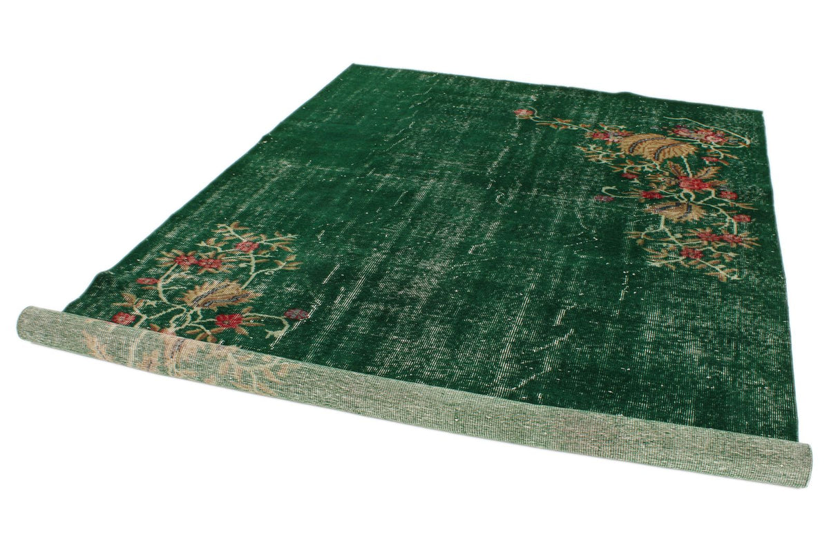 6x10 Dark Green and Multicolor Turkish Anatolian Rug