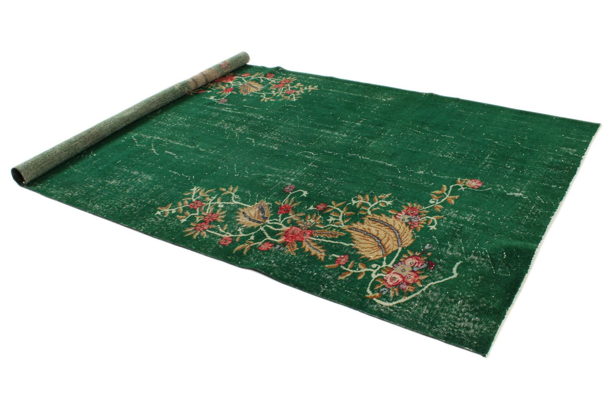6x10 Dark Green and Multicolor Turkish Anatolian Rug