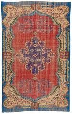 6x10 Red and Multicolor Turkish Overdyed Rug