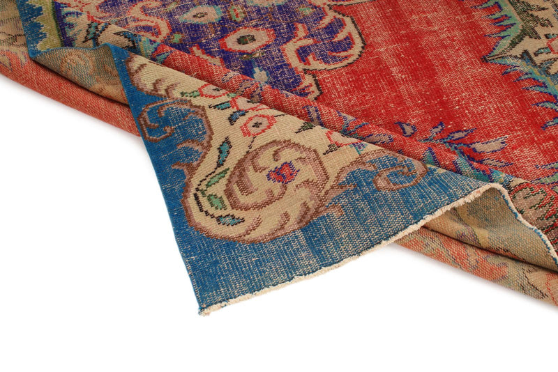 6x10 Red and Multicolor Turkish Overdyed Rug