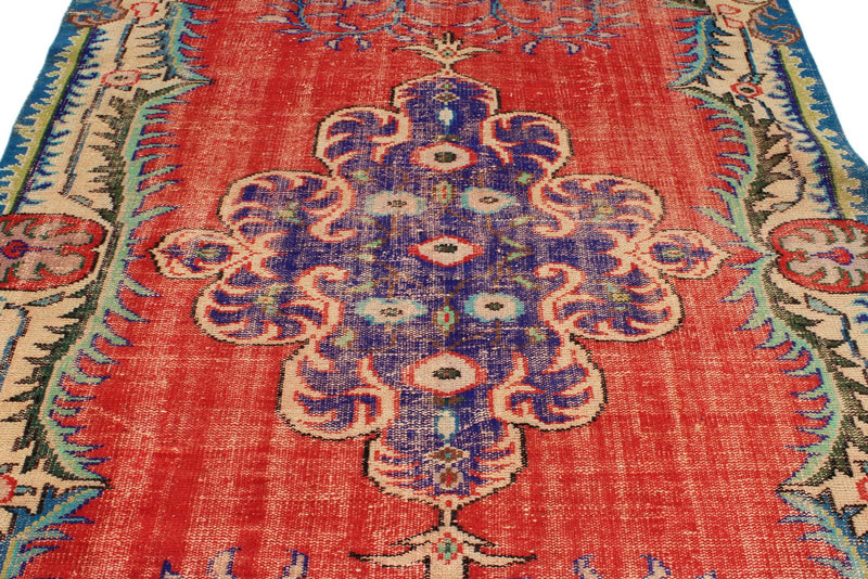 6x10 Red and Multicolor Turkish Overdyed Rug