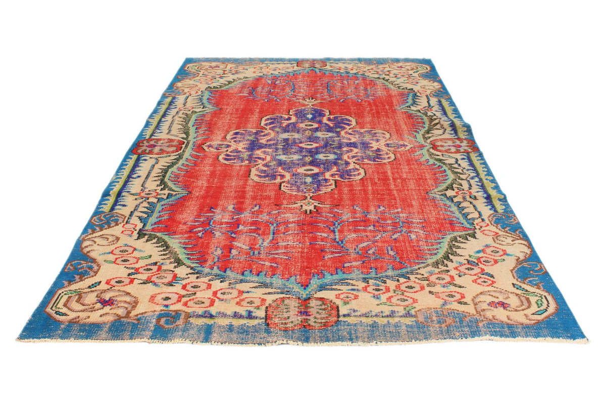 6x10 Red and Multicolor Turkish Overdyed Rug