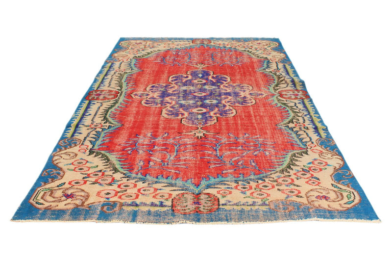 6x10 Red and Multicolor Turkish Overdyed Rug