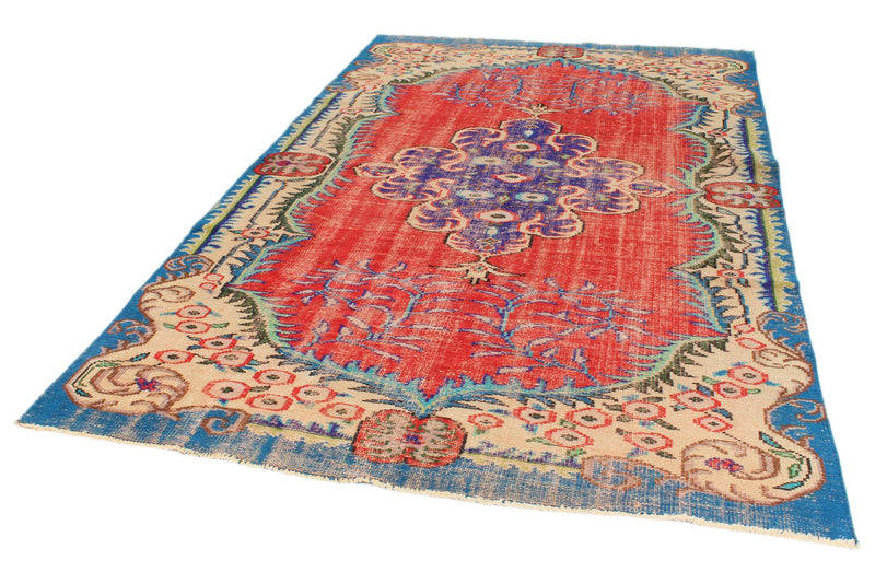 6x10 Red and Multicolor Turkish Overdyed Rug