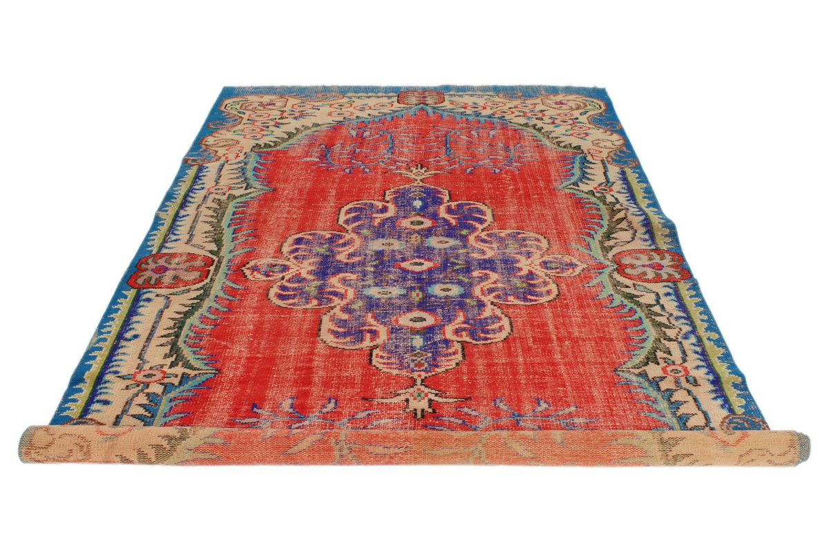 6x10 Red and Multicolor Turkish Overdyed Rug