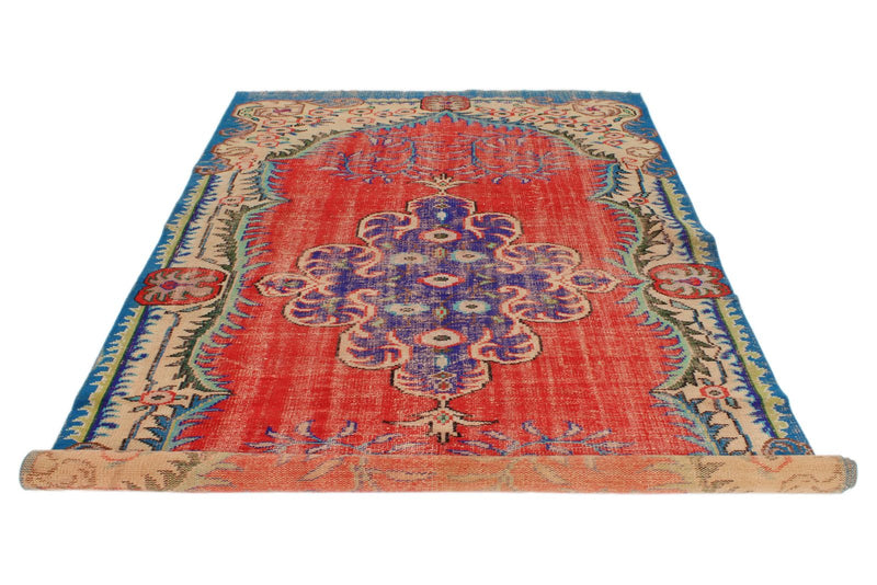 6x10 Red and Multicolor Turkish Overdyed Rug