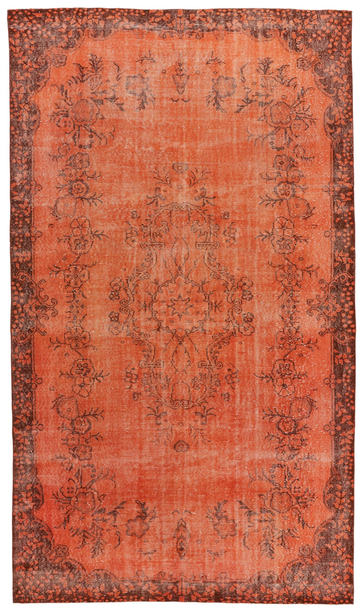 6x11 Orange and Brown Turkish Overdyed Rug