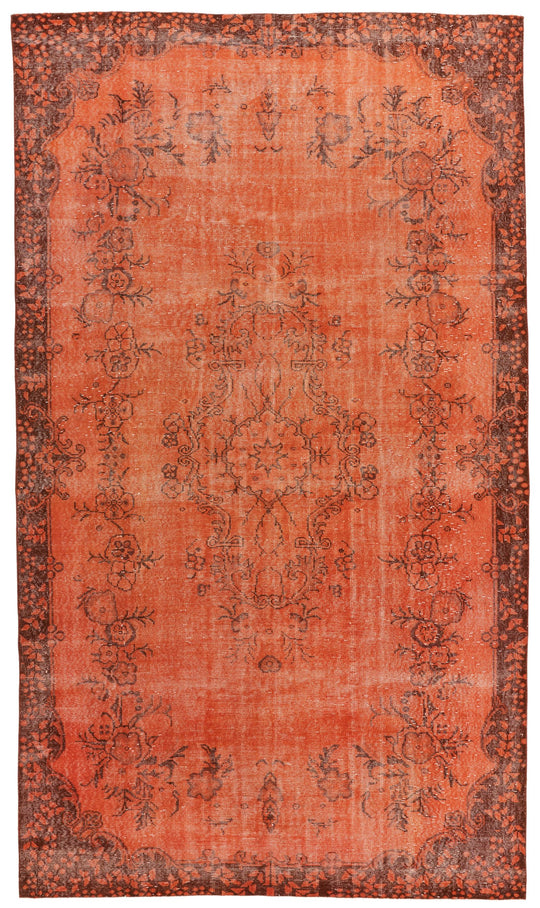 6x11 Orange and Brown Turkish Overdyed Rug