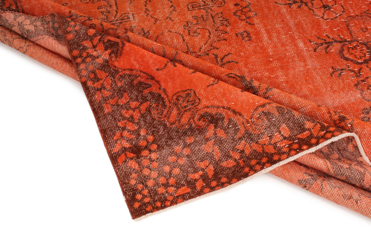 6x11 Orange and Brown Turkish Overdyed Rug