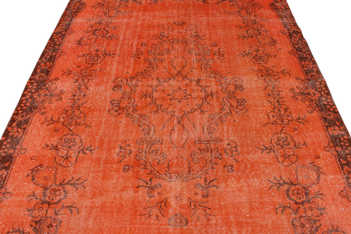 6x11 Orange and Brown Turkish Overdyed Rug
