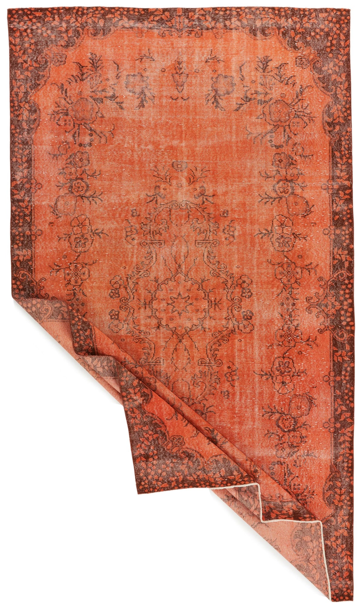6x11 Orange and Brown Turkish Overdyed Rug