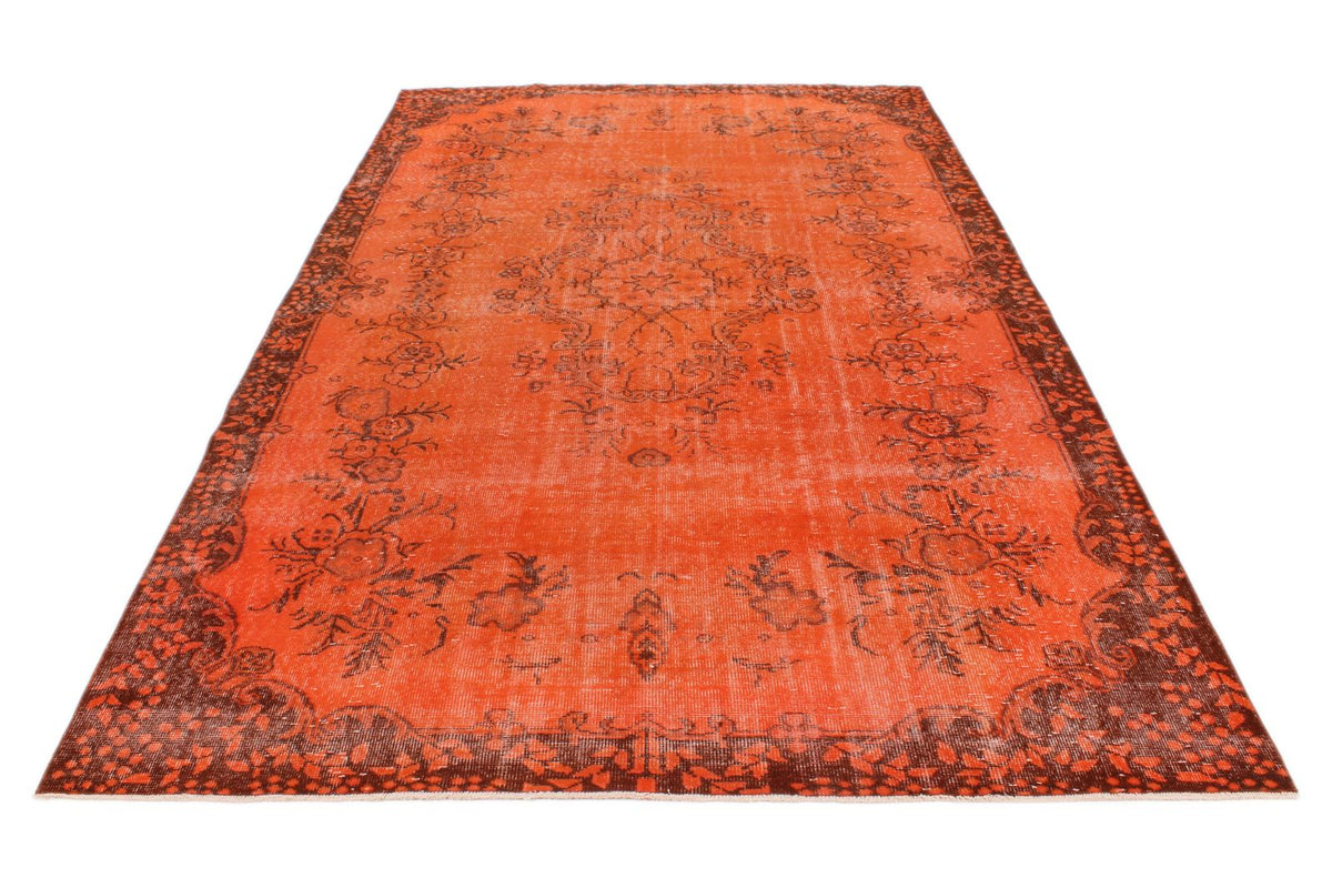 6x11 Orange and Brown Turkish Overdyed Rug