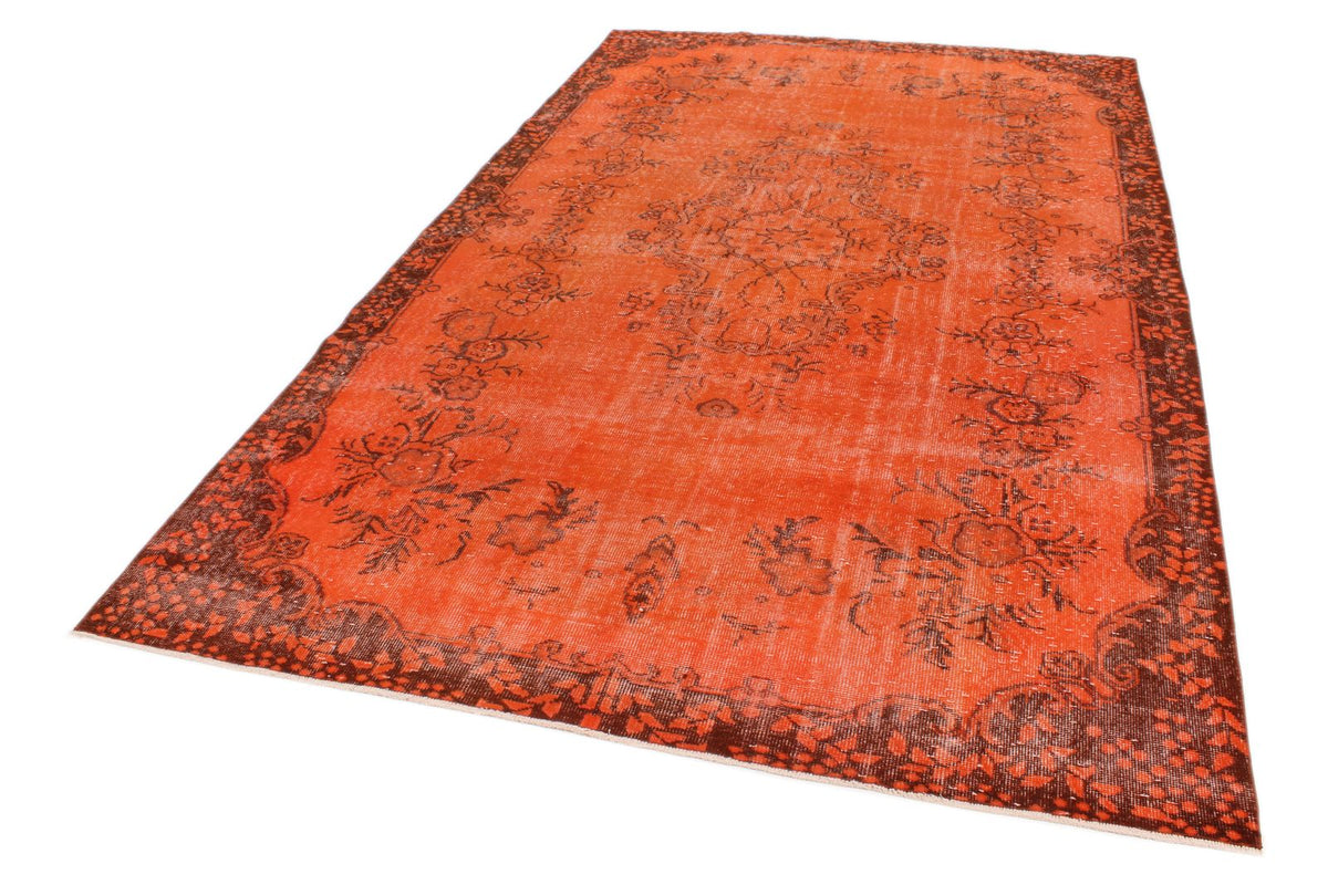 6x11 Orange and Brown Turkish Overdyed Rug