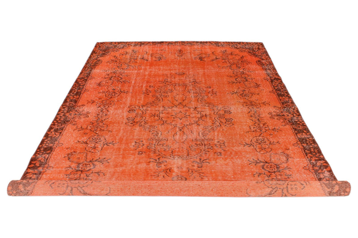 6x11 Orange and Brown Turkish Overdyed Rug