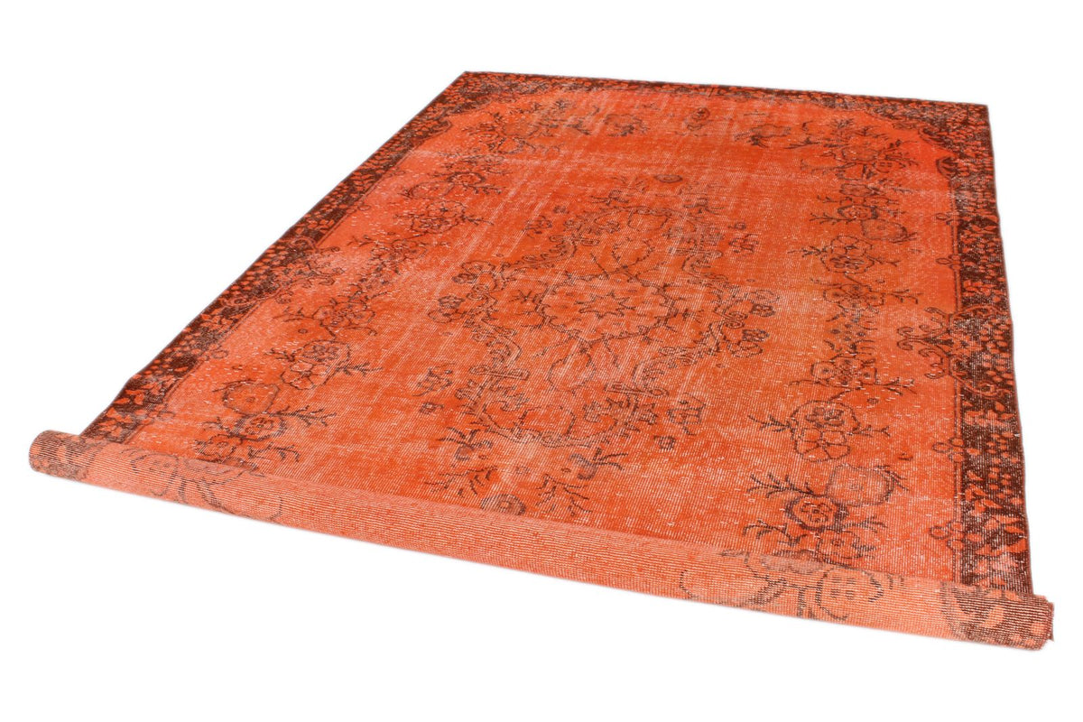 6x11 Orange and Brown Turkish Overdyed Rug