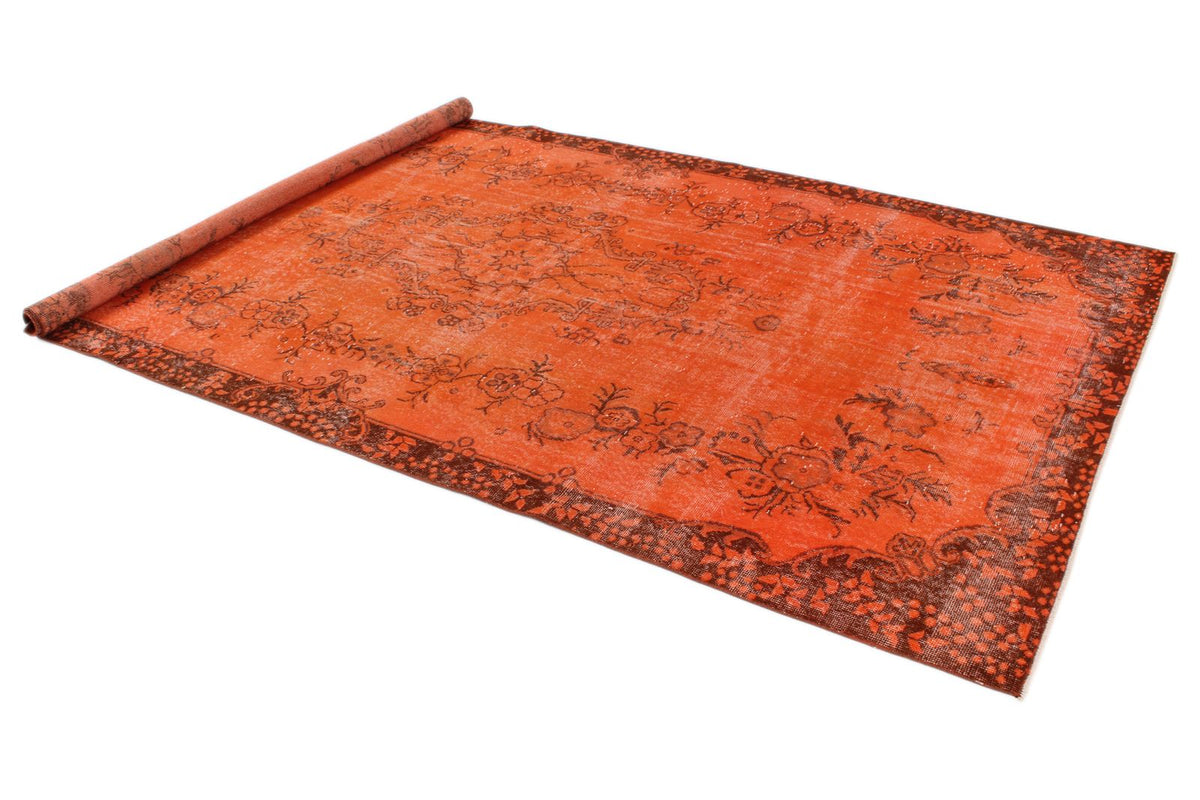 6x11 Orange and Brown Turkish Overdyed Rug