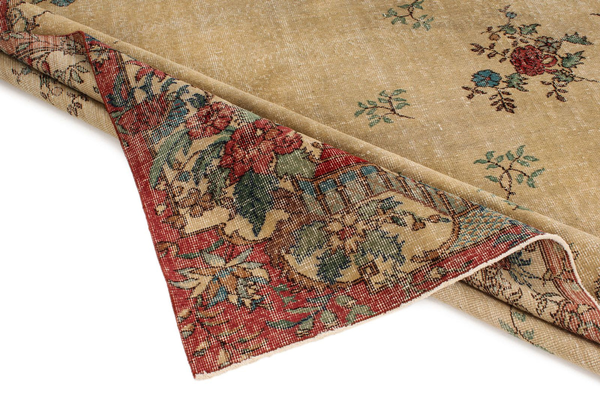 6x10 Ivory and Multicolor Turkish Overdyed Rug