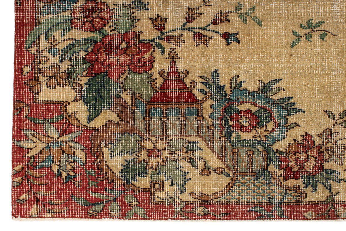 6x10 Ivory and Multicolor Turkish Overdyed Rug