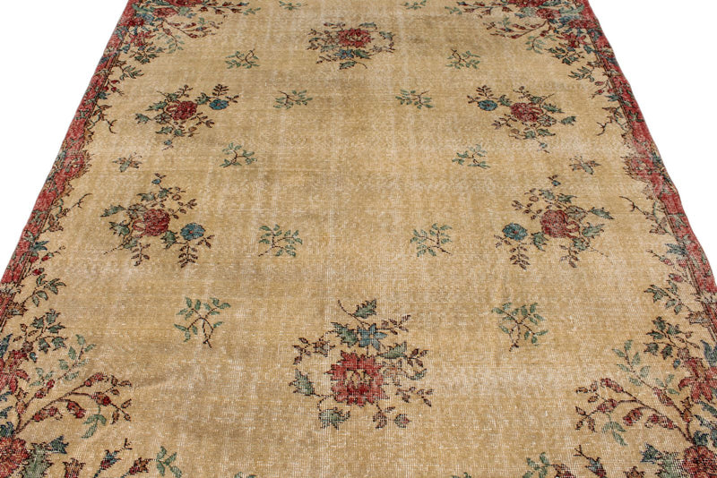 6x10 Ivory and Multicolor Turkish Overdyed Rug